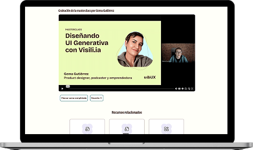 Imagen de un portatil con la imagen de una masterclass de Gema